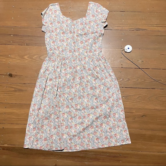 Cottagecore VINTAGE floral calico prairie button front dress with pockets Easter - Picture 2 of 6